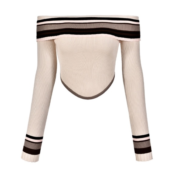 AGAM Off-The-Shoulder Striped Knit Long Sleeve Top - Picture 2 of 7